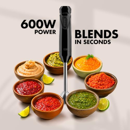 Image of Sujata Blendstick Hand Blender | 600W Heavy Duty Motor | Variable Speed Control | Stainless Steel Shaft | 18000 RPM | Professional Immersion Blender | Easy Clean | Black