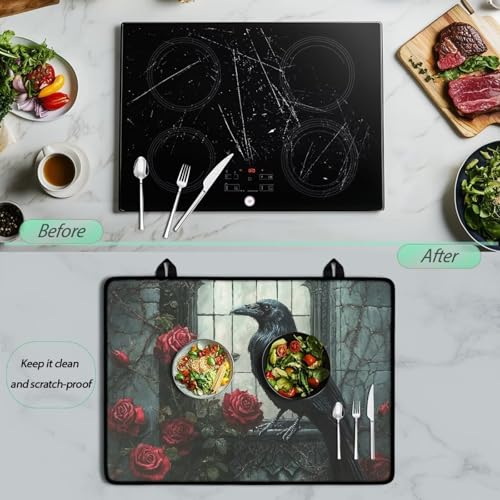 Image of Stove Top Cover for Electric Stove Versatile Induction Electric Cooktop Protector with Non-Slip Rubber Backing Heat Resistant Mat for Easy Storage, 29 x 21 Inch, Raven Rose