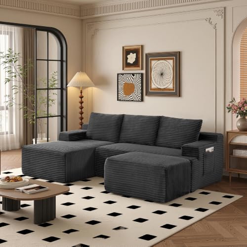 Image of 96 inch Sectional Couches for Living Room Cloud Couch Sofa with L-Shape Upholstered Boneless Couchs Modern Modular Sectional Couch with Chaise (Dark Grey, 96.1 inch U Shape with Left Facing Chaise)