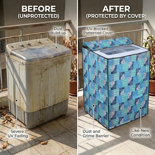 Image of DREAM CARE Waterproof & Dustproof Washing Machine Cover Top Load & Semi Automatic Suitable for 8 kg, 8.2 kg, 8.5 kg (89 x 99 x 55 cms)