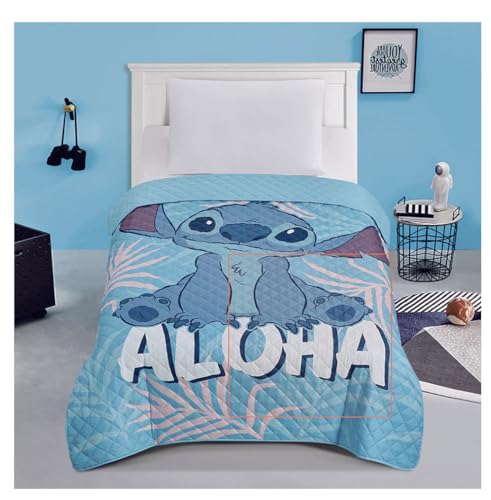 Jay Franco Lilo & Stitch Aloha Twin Quilted Bedspread Only, Blue