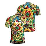 Style de collier: Col rond DELIGUO Maillots De Cyclisme Homme - Vêtements De Vélo Chemise De Motocross À Manches Courtes Veste De Route Maillot VTT Vintage Flower Top Wear Racer Sport Haut Résistant, comme Indiqué, M