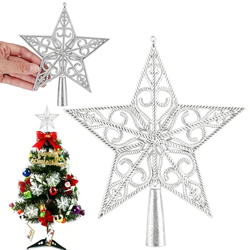Christbaumspitze Stern Silber-20cm Weihnachtsbaum Stern Spitze Silber...