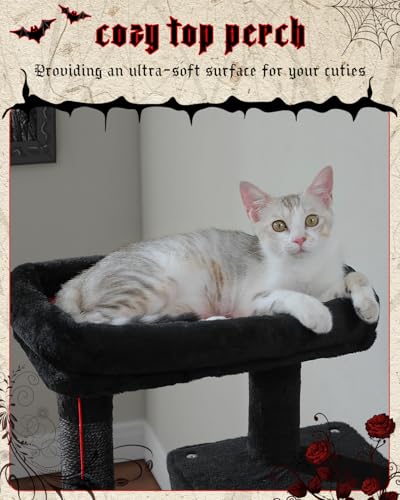 Image of MUTTROS Gothic Cat Tree with Super Large Hammock, 45.7 inch Black Cat Tower with Coffin Bed, Cat Condo, Sisal Scratching Posts & Top Perch, Multi-Level Goth Cat Tree, Halloween, Black