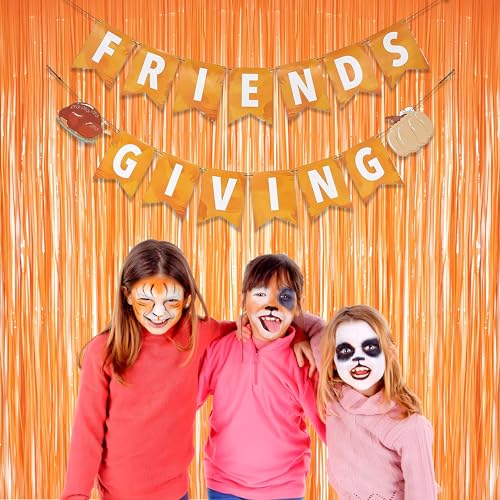 Image of Orange Tinsel Curtain Party Backdrop - GREATRIL Foil Fringe Curtain Party Streamers for Fall /Thanksgiving Day /Birthdays /Doorway /Easter /Coco Theme /Day of The Dead Party Decorations 2 Packs