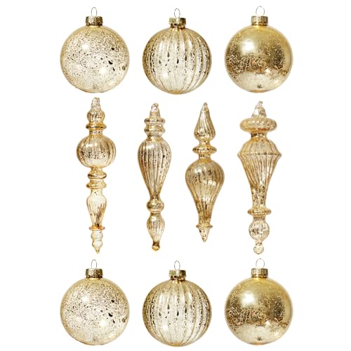 DN DECONATION Christbaumkugeln Set 10-teilig, Glaskugeln mit Vintage...