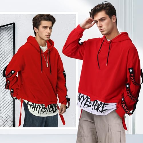 Mens Hoodie Fashion Pullover Letter Print Top Blouse Tracksuits Techwear Patchwork Long Sleeve Hip Hop Sweatshirt3