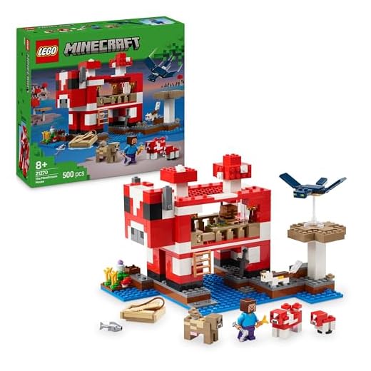 LEGO Minecraft The Mooshroom House Island Building Toy - Pretend Play Set Features a Steve Figure, Mobs and a Crafting Table - Birthday Gift for 8+ Year Old Girls & Boys 21270