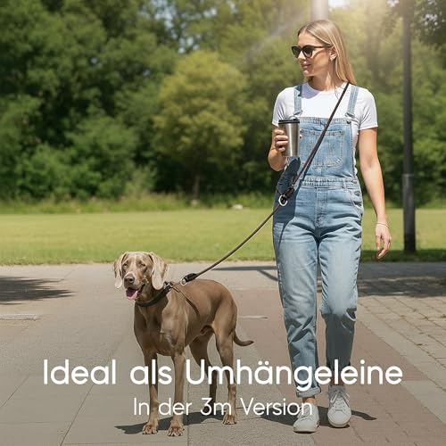FREUDENTIER Hundeleine 3m verstellbar - Umhängeleine Hund - Führleine zum Umhängen für mittelgroße & große Hunde (braun)