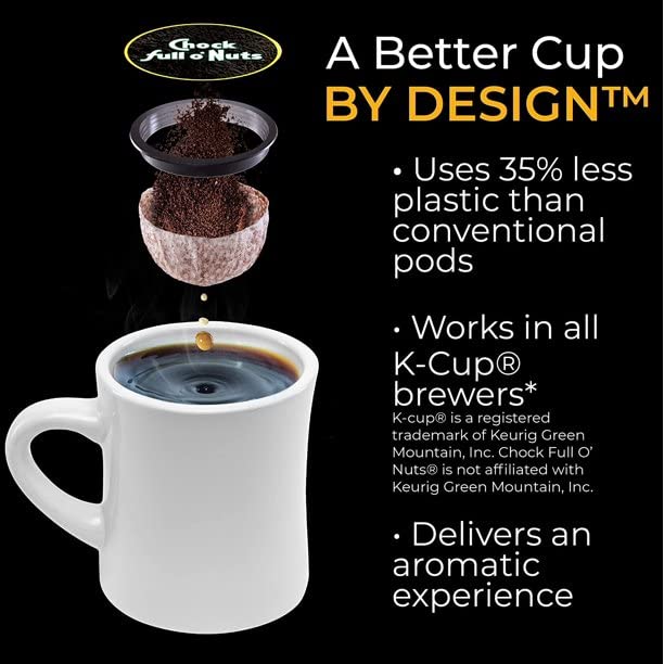 Miniatura 4 de Chock Full O'Nuts Donut Shop - Cápsulas de café de tostado medio, compatibles con K Cup, tazas ecológicas compatibles con Keurig, 12 unidades