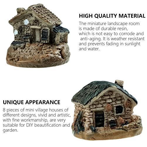 8 Pcs Mini House Figurines, Miniature Village Hut Figurine, Fairy Garden Cottage Ornaments Accessories For Diy Bonsai, Succulent Planting, Terrarium, Flower Pot Decor (8 Pcs Mini House Figurines) #TOP1