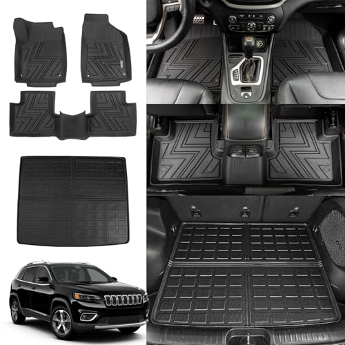 Rongtaod Floor Mats Compatible with 2019-2023 Jeep Cherokee Trunk Mat Cargo Mat Cargo Liner All Weather Trunk Liner 2022 Jeep Cherokee Accessories (Trunk Mat+Floor Mats)