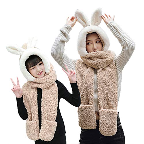 Nwcl 3-in-1 Kinder Erwachsener Dame Plüsch Mütze Schal Handschuh Set Winter Super Weichem Plüsch Volle Haube Warm Thermal Fleece Hüte mit Ohren, Tasche, Schal, Jungen und Mädchen (12,L) Cover