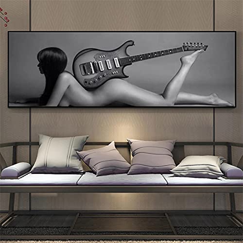 Impression d'art sur toile sexy femme avec guitare deco élégante