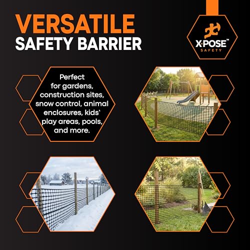 Image of Xpose Safety Plastic Mesh Safety Fence - Heavy Duty Black Temporary Garden Fence & Snow Fence, 4' x 50' Reusable Barrier Netting for Animal Control, Deer, Dogs, Construction