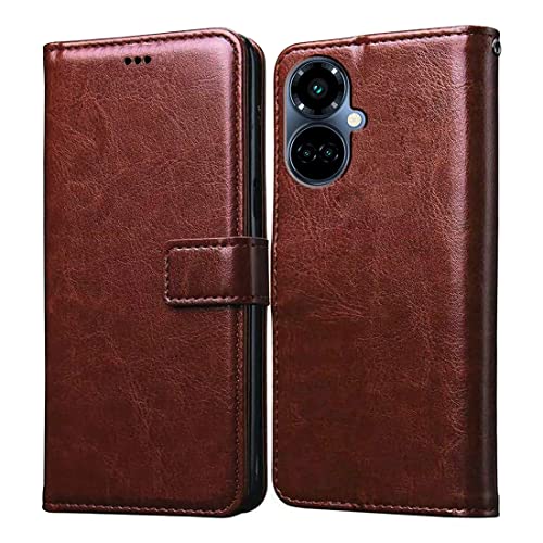 Image of Amazon Brand - Solimo Flip Leather Mobile Cover (Soft, Flexible & Kickstand Back case) Compatible for Tecno Camon 19 Pro 5G (Brown)