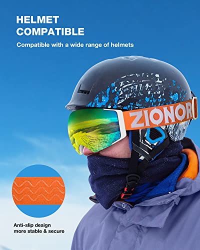 Zionor X4 Ski Goggles Magnetic Lens - Snowboard Goggles For Men Women Adult - Snow Goggles Anti-Fog Uv Protection (Vlt 8.84% White Frame Grey Revo Orange Lens) #TOP3