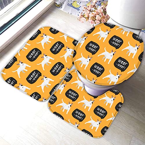AOLIGL Badematte Welpe Farbe Von Hand Gezeichnet Badematten Set rutschfest Waschbar Badgarnitur 3teilig - WC Deckelbezug U-förmigen Contour Badezimmerteppich Matte Flauschige