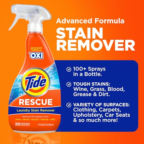 MADE BY NEHEMIAH Tide Rescue Laundry Stain Remover Spray with Oxi + Travel Size Tide To Go Pen, Spot Remover for Clothes, Fabric, Upholstery, Carpet, Grease & More Tough Stains- 22 Fl Oz + 1 Stain Pen