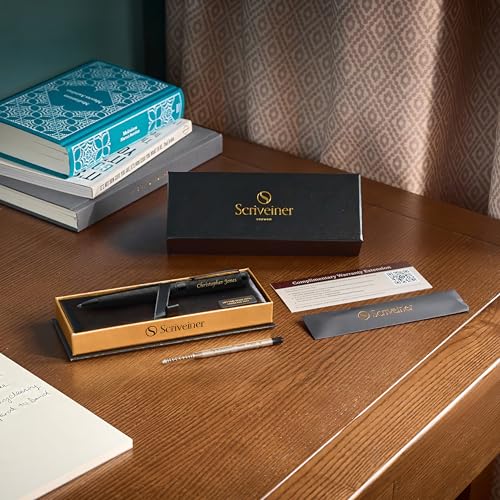 Image of Scriveiner All Black Ballpoint Pen -Stunning Luxury All Metal Matt Black Pen, Schmidt Black Refill, Best Gift Set for Men & Women, Professional Executive Office, Custom Name Engraving