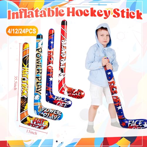 Deekin Set of 4 32 Inch Inflatable Hockey Sticks Party Favors Birthday Decorations, 4 Trendy Style, Funny Blow Up Hockey Stick Sports Birthday Party Supplies by Deekin - Image 2