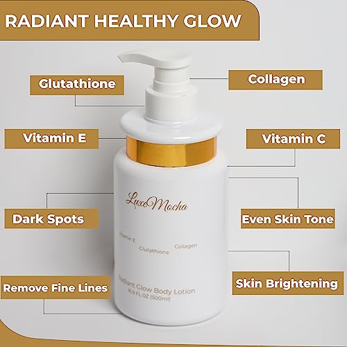 Luxemocha Skin Brightening Body Lotion - Glutathione, Collagen, Vitamin E, Hyperpigmentation, Remove Dark Spots, Uneven Skin Tone, Skin Brightening Lotion For Body, Fine Lines, 16.9 Fl Oz Bottle #TOP1