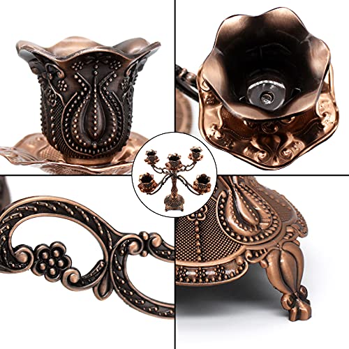 Fanwnki 5-Candle Metal Candelabra 10.3 Inch Tall Candlestick Candle Holders For Home Decor Wedding Christmas Church Halloween Party, Red Bronze Tulip #TOP5