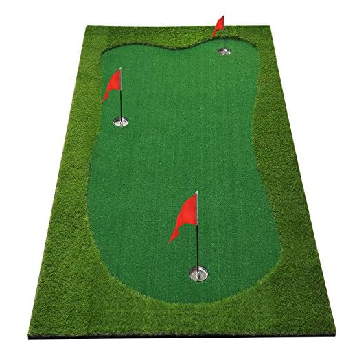 BOBURN Golf Putting Green/Mat-Golf Training Mat- Professional Golf Practice Mat- Green Long Challenging Putter for Indoor/Outdoor (Green, 5x10ft)