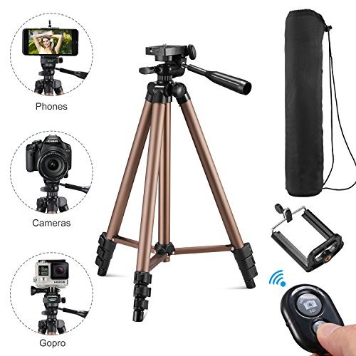 Kwithan 50 Inch Aluminum Tripod, Video Tripod for Cellphone and Camera, Universal Tripod with Wireless Remote & Cellphone Holder Mount for All Smart Phone, Gopro