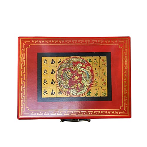 Mahjong chino artesanal con caja vinilo rojo miniatura 2