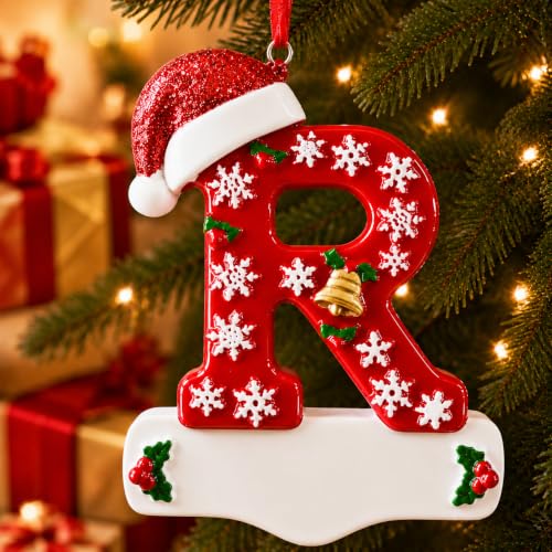 Image of Bemaystar 3D Resin Letter Christmas Ornaments, Hand Painted Initial Christmas Tree Ornaments, Premium Holiday Decoration for Family Christmas Tree Decor, Ornaments for Christmas Tree (R)