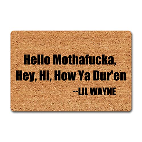 Funny Welcome Doormats for Entrance Way Indoor Hello Mothafucka Hey Hi How Ya Duren Personalized Kitchen Rugs and Mats With Anti-Slip Rubber Back Novelty House Warming Gift Mat(23.7 X 15.9 in)