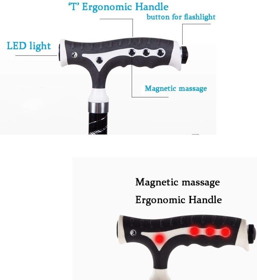 Bastón para Caminar, muletas para Caminar, Bastones Ligeros de aleación de Aluminio con luz LED, Mango ergonómico, 10 Niveles de Altura Ajustables para Hombres o Mujeres Mayores, bastón para