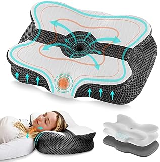 Elviros Cervical Memory Foam Pillows for Neck Pain and Shoulder Pain, Adjustable Orthopedic Neck Pillow with Arms Rest Ergonomic Bed Pillow for Side, Back, Stomach Sleepers, Queen Size