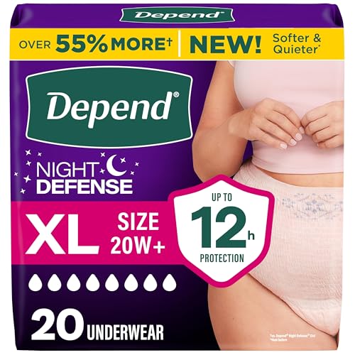 Depend Night Defense Adult Diapers Incontinence & Postpartum Bladder Leak Underwear for Women Disposable Overnight XL Blush 20 Count Packaging May Vary