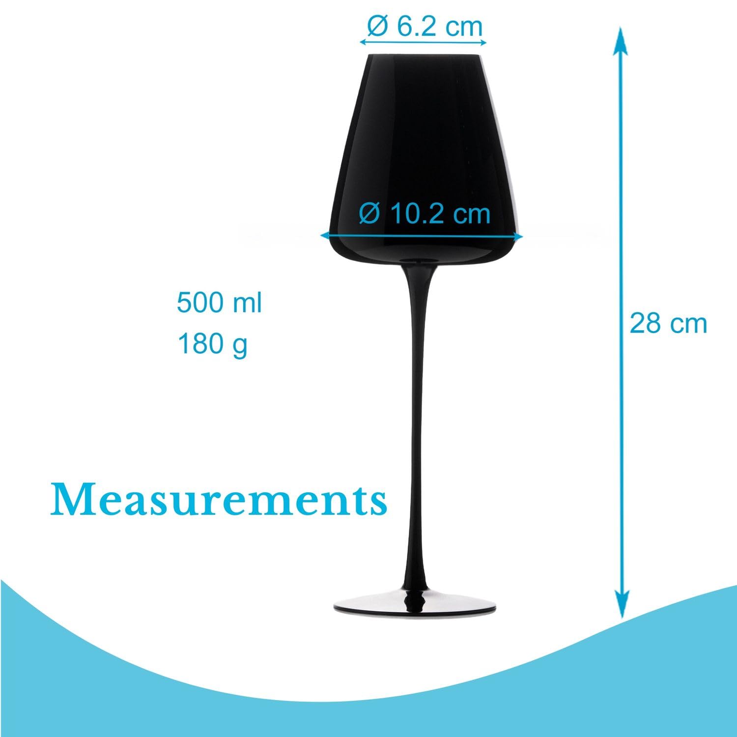 INTIRILIFE 6x Wein Glas mit modernem Design in Schwarz - 500 ml Füllmenge - Weißwein Rotwein Glas Kelch Spülmaschinenfest Kristallglas stoßfest