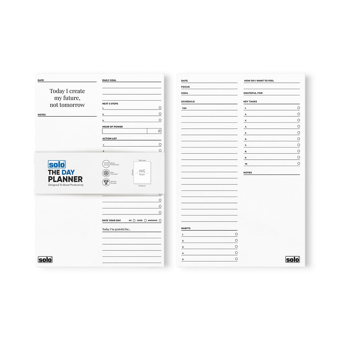 SOLO A5 Daily Planner with 50 Tear-Off Sheets, 80 GSM Planner to Track & Schedule Your Day, Manage To-Do List, Goals & Budget Tracker, Ideal for Office, Home & School (Pack of 2)