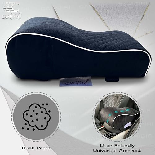 Image of Carigiri ComfiRest Car Armrest Cushion| Memory Foam Arm Cushion| Universal for All Cars| Armrest Support Extender| Height Armrest Pad(White Seam,Breathable Velvet,Dual Mobile Pocket)