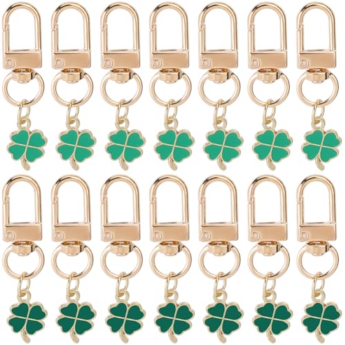 craspire 1 boîte de 20 porte Clés en Forme de Trèfle à 4 feuilles en Vrac en Alliage de Métal Doré Émaillé Porte Bonheur Plantes Vertes Porte Clés Porte Clés...