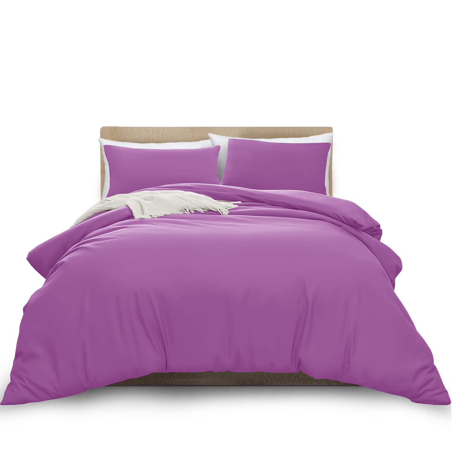 MOONLIGHT20015 Single Duvet Cover Set Purple Solid Soft Single Bedding Duvet Cover with 1 Matching Pillowcase
