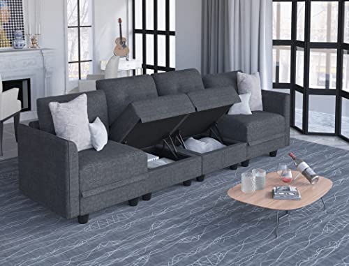 Llappuil 102" Sectional Sofa 4 Seater Modular Sofa With Storage, Modern Sectional Couches For Living Room, Office, Black #TOP3