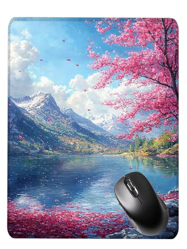 Alfombrilla Ratón Gaming, Mouse Pad, con Base de Goma Antideslizante, Superficie Impermeable, Bordes Cosidos, Compatible con Ratones Láser y Ópticos Portátil, 34x28x0.3cm Flor De Ciruela Lago 1 S0F595
