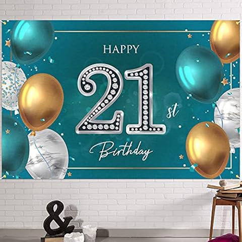 HAMIGAR 6x4ft Happy 21st Birthday Banner Backdrop - 21 Years Old Birthday Decorations Party Supplies for Women Men - Green Silver Cover