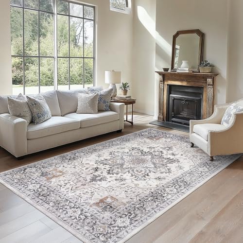 AMADA HOMEFURNISHING 6x9 Area Rugs, Blue Low-Profile Washable Rug with