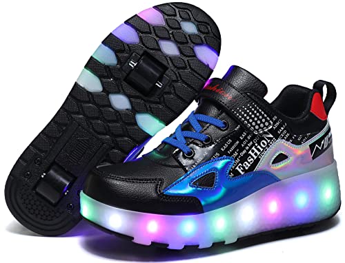 Chaussures à Roulettes HOSIMY 3-en-1 Pour Enfants Et Adultes – Double Roue, Roue Unique Ou Basket Normale, Bouton Talon Rétractable, Roue Avant Amovible
