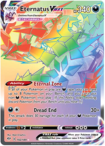 Eternatus VMAX 192/189 Secret Rare Pokemon Card (Darkness Ablaze) + 1x TitanCards® Toploader