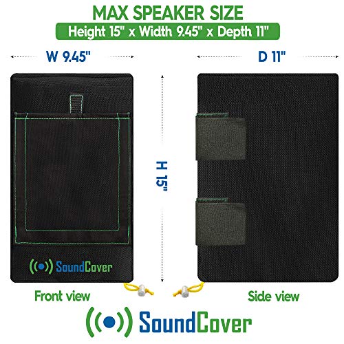 Image of Two Black Waterproof 600D Outdoor Speaker Covers for C-Bracket Mounted Speakers - Fits Klipsch AW-650, Polk Atrium 8 SDI, Definitive Technology AW 6500 (Max Dimensions: H 15 inch x W 9.45 inch x D 11 inch)