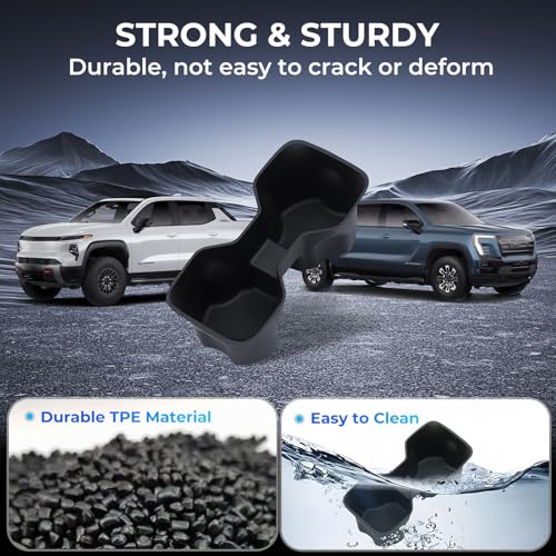 Image of Cup Holder Inserts for Chevrolet Silverado EV 2026 2025 2024 (ONLY for RST /LT) & GMC Sierra EV 2026 2025 2024, Interior Accessories TPE Center Console Car Cup Holders Covers Protector, Black