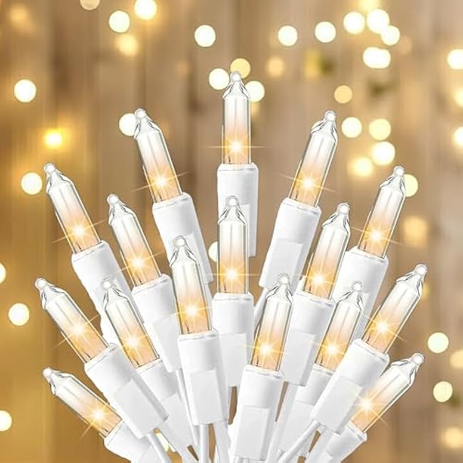 TW SHINE Warm White Christmas Lights, 20FT 100 Count Incandescent White Wire Christmas Tree Lights, Waterproof Xmas String Lights for Outdoor Indoor Home Party Decorations