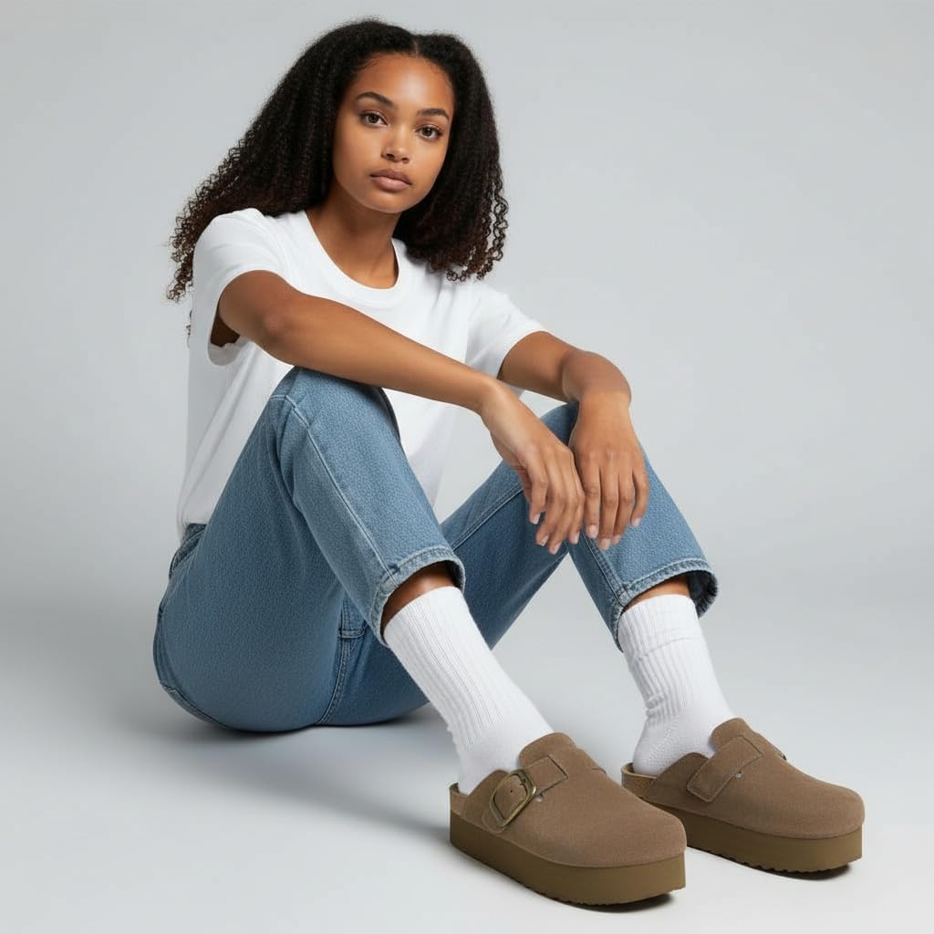 CUSHIONAIRE Women's Granola *Previous Buckle Issue Fixed* Genuine Suede Cork Footbed Platform Clog, +Comfort, Wide Widths Available - Image 6